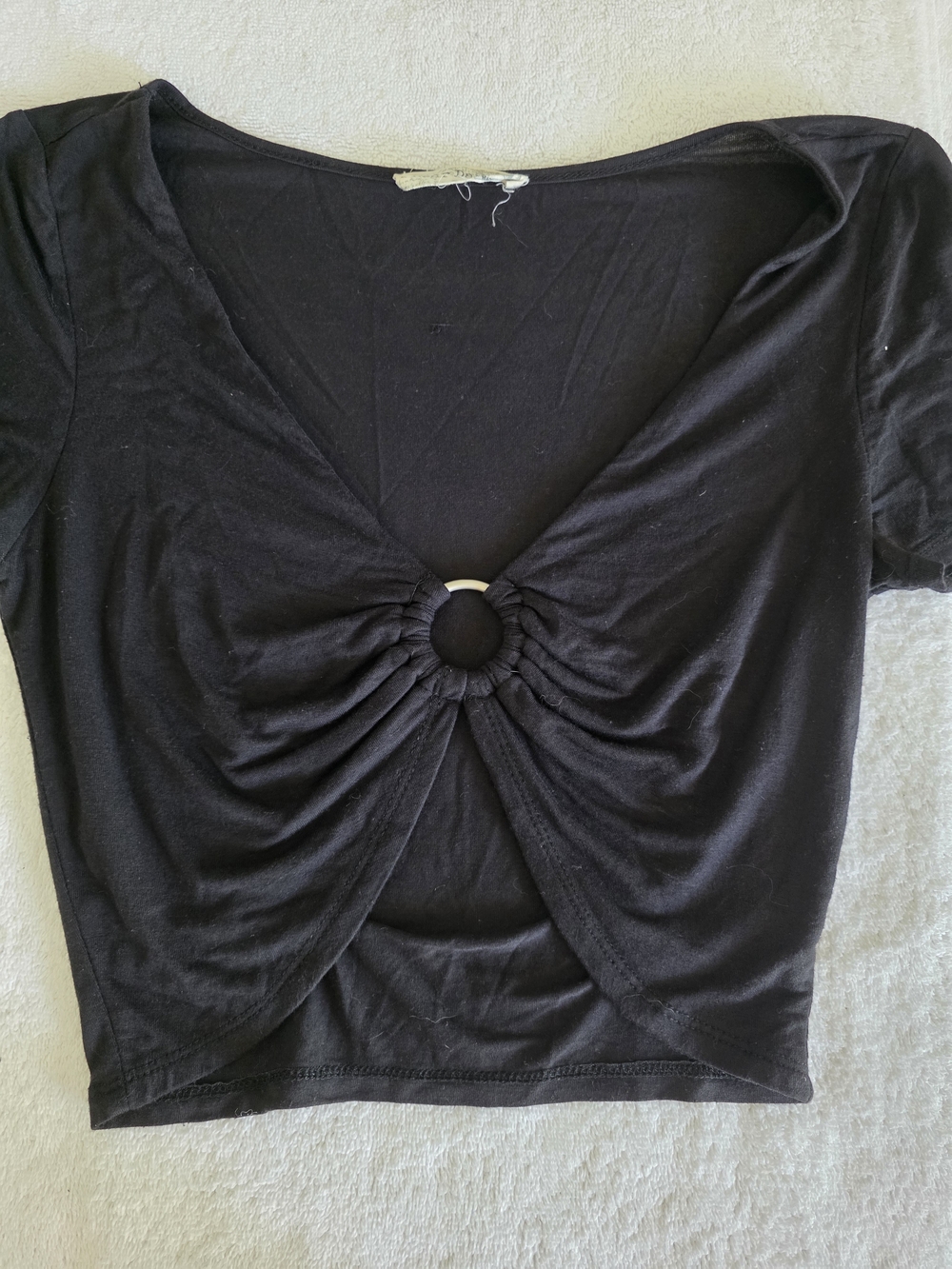 Bear Dance Black Ring-Detail Crop Top